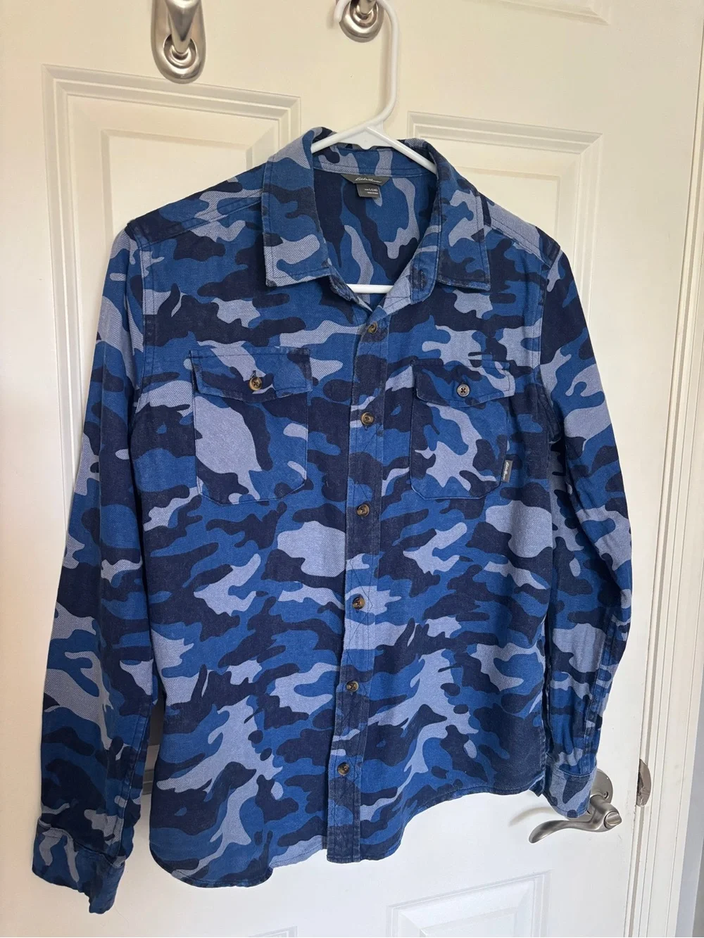 Youth Eddie Bauer Blue Camouflage Cotton Shirt, sz 14